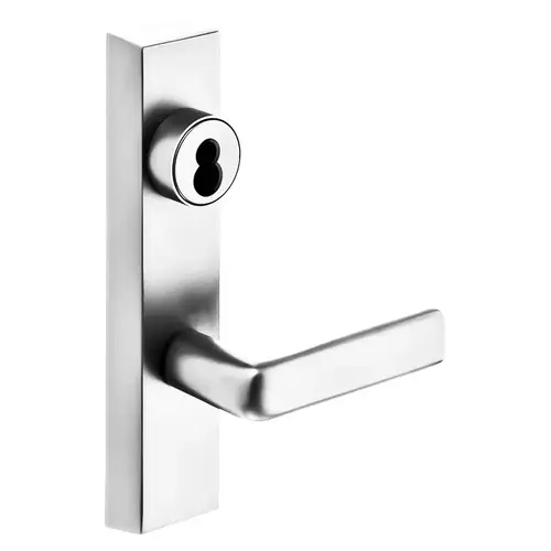 Grade 1 Exit Device Trim, Freewheeling Trim, Key Retracts Latch, For Surface Vertical Rod and Mortise (8700, 8900 Series) Devices, Sargent LFIC Less Core, E Lever, RHR, Bright Nickel Plated Clear Coated Bright Nickel Plated Clear Coated