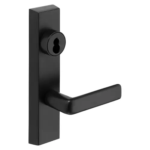 Grade 1 Electrified Exit Device Trim, Fail Secure, Power Off, Locks Lever, Key Retracts Latch, For Surface Vertical Rod and Mortise (8700, 8900 Series) Devices, Sargent LFIC Less Core, E Lever, 12V, RHR, Black Suede Powder Coat Black Suede Powder Coat