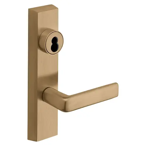 Grade 1 Exit Device Trim, Classroom Function, Key Outside Unlocks/Locks Trim, For Surface Vertical Rod and Mortise (8700, 8900 Series) Devices, Sargent LFIC Less Core, E Lever, LHR, Satin Bronze Clear Coated Satin Bronze Clear Coated