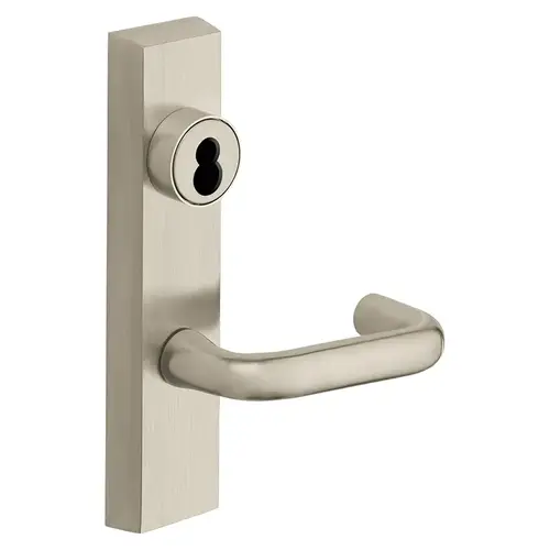 Grade 1 Exit Device Trim, Storeroom Function, Key Unlocks Trim, Trim Retracts Latch/Trim Relocks when Key is Removed, For Surface Vertical Rod and Mortise (8700, 8900 Series) Devices, Sargent LFIC Less Core, J Lever, LHR, Satin Nickel Plated Clear Coated Satin Nickel Plated Clear Coated