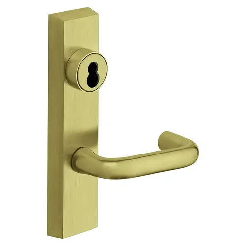 Grade 1 Exit Device Trim, Storeroom Function, Key Unlocks Trim, Trim Retracts Latch/Trim Relocks when Key is Removed, For Rim (8800) and NB8700 Series Devices, Sargent LFIC Less Core, J Lever, LHR, Satin Brass Satin Brass