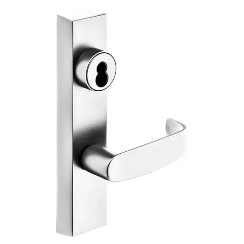 Grade 1 Exit Device Trim, Storeroom Function, Key Unlocks Trim, Trim Retracts Latch/Trim Relocks when Key is Removed, For Surface Vertical Rod and Mortise (8700, 8900 Series) Devices, Sargent LFIC Less Core, L Lever, LHR, Bright Nickel Plated Clear Coated Bright Nickel Plated Clear Coated