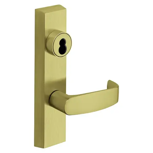 Grade 1 Exit Device Trim, Classroom Function, Freewheeling Trim, Key Outside Unlocks/Locks Trim, For Surface Vertical Rod and Mortise (8700, 8900 Series) Devices, Sargent LFIC Less Core, L Lever, RHR, Satin Brass Satin Brass