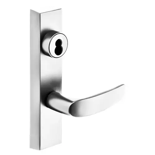 Grade 1 Exit Device Trim, Night Latch, Key Retracts Latch, For Rim and Mortise (8300, 8500, 8800, 8900, 9800, 9900 Series) Devices, Sargent LFIC Less Core, B Lever, Bright Nickel Plated Clear Coated Finish, Right-Hand Reverse Bright Nickel Plated Clear Coated