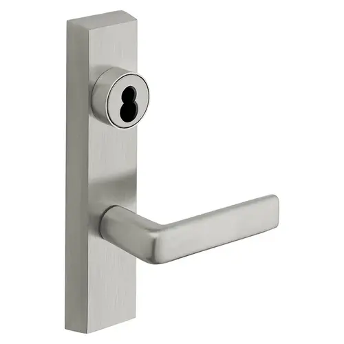 Grade 1 Exit Device Trim, Storeroom Function, Freewheeling Trim, Key Unlocks Trim, Trim Retracts Latch, Trim Relocks when Key is Removed, For Surface Vertical Rod and Mortise (8700, 8900 Series) Devices, Sargent LFIC Less Core, E Lever, RHR, Satin Chrome Satin Chrome