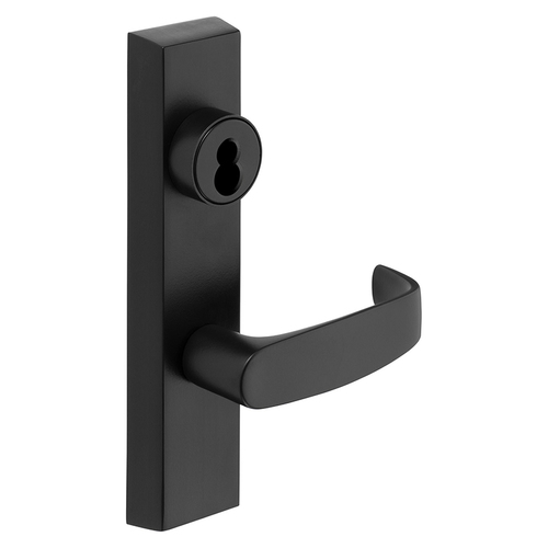 Grade 1 Electrified Exit Device Trim, Fail Secure, Power Off, Locks Lever, Key Retracts Latch, For Surface Vertical Rod and Mortise (8700, 8900 Series) Devices, Sargent LFIC Less Core, L Lever, 24V, RHR, Black Suede Powder Coat Black Suede Powder Coat