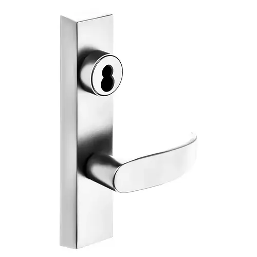 Grade 1 Exit Device Trim, Classroom Function, Freewheeling Trim, Key Outside Unlocks/Locks Trim, For Surface Vertical Rod and Mortise (8700, 8900 Series) Devices, Sargent LFIC Less Core, P Lever, LHR, Bright Nickel Plated Clear Coated Bright Nickel Plated Clear Coated