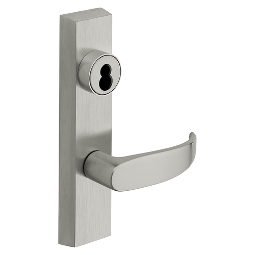 Grade 1 Exit Device Trim, Storeroom Function, Key Unlocks Trim, Trim Retracts Latch/Trim Relocks when Key is Removed, For Surface Vertical Rod and Mortise (8700, 8900 Series) Devices, Sargent LFIC Less Core, P Lever, RHR, Satin Chrome Satin Chrome