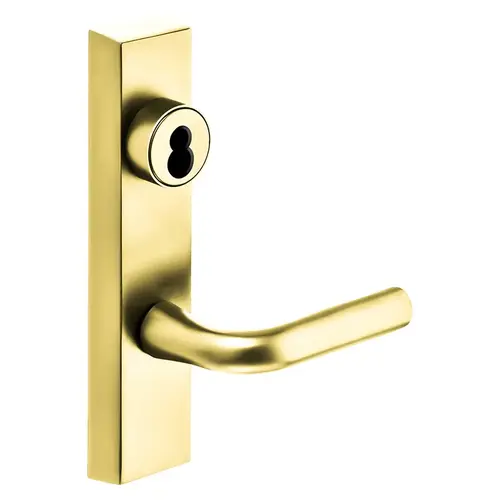 Grade 1 Exit Device Trim, Storeroom Function, Key Unlocks Trim, Trim Retracts Latch/Trim Relocks when Key is Removed, For Rim (8800) and NB8700 Series Devices, Sargent LFIC Less Core, W Lever, RHR, Bright Brass Bright Brass