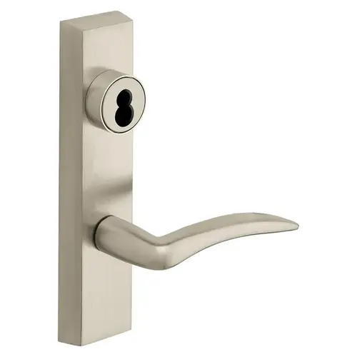 Grade 1 Exit Device Trim, Storeroom Function, Key Unlocks Trim, Trim Retracts Latch/Trim Relocks when Key is Removed, For Surface Vertical Rod and Mortise (8700, 8900 Series) Devices, Sargent LFIC Less Core, A Lever, RHR, Satin Nickel Plated Clear Coated Satin Nickel Plated Clear Coated