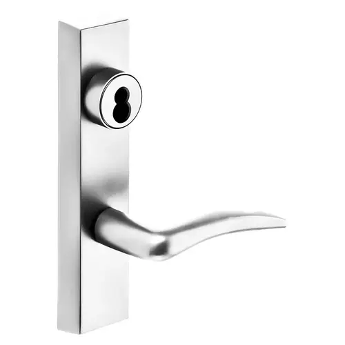 Grade 1 Exit Device Trim, Night Latch, Key Retracts Latch, For Rim and Mortise (8300, 8500, 8800, 8900, 9800, 9900 Series) Devices, Sargent LFIC Less Core, A Lever, Bright Nickel Plated Clear Coated Finish, Left-Hand Reverse Bright Nickel Plated Clear Coated