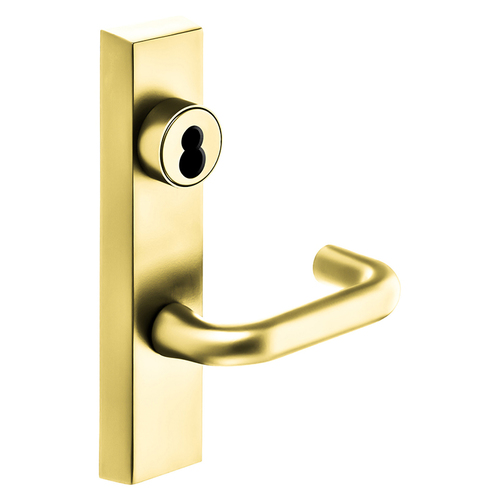 Grade 1 Exit Device Trim, Storeroom Function, Freewheeling Trim, Key Unlocks Trim, Trim Retracts Latch, Trim Relocks when Key is Removed, For Rim (8800) and NB8700 Series Devices, Sargent LFIC Less Core, J Lever, LHR, Bright Brass Bright Brass