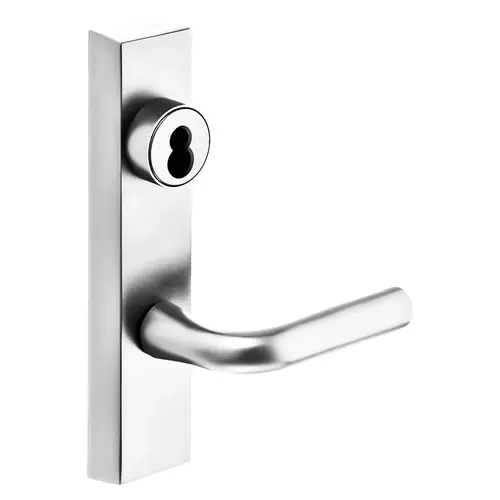 Grade 1 Exit Device Trim, Night Latch, Key Retracts Latch, For Rim and Mortise (8300, 8500, 8800, 8900, 9800, 9900 Series) Devices, Sargent LFIC Less Core, W Lever, Bright Nickel Plated Clear Coated Finish, Left-Hand Reverse Bright Nickel Plated Clear Coated