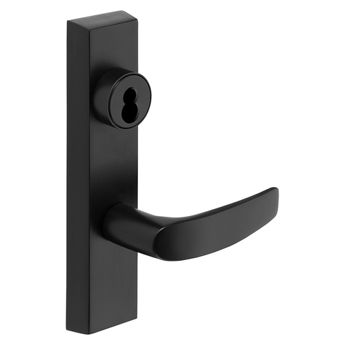 Grade 1 Exit Device Trim, Classroom Function, Key Outside Unlocks/Locks Trim, For Surface Vertical Rod and Mortise (8700, 8900 Series) Devices, Sargent LFIC Less Core, B Lever, RHR, Black Suede Powder Coat Black Suede Powder Coat