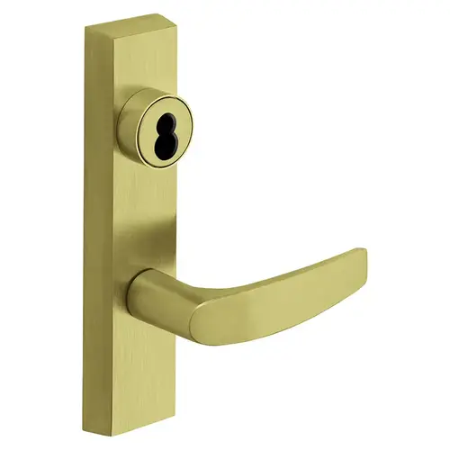 Grade 1 Exit Device Trim, Storeroom Function, Key Unlocks Trim, Trim Retracts Latch/Trim Relocks when Key is Removed, For Surface Vertical Rod and Mortise (8700, 8900 Series) Devices, Sargent LFIC Less Core, B Lever, RHR, Satin Brass Satin Brass