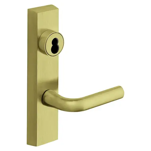 Grade 1 Exit Device Trim, Classroom Function, Key Outside Unlocks/Locks Trim, For Surface Vertical Rod and Mortise (8700, 8900 Series) Devices, Sargent LFIC Less Core, W Lever, LHR, Satin Brass Satin Brass