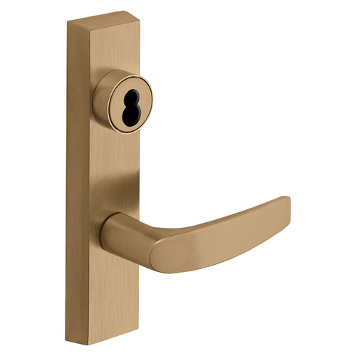 Grade 1 Exit Device Trim, Classroom Function, Freewheeling Trim, Key Outside Unlocks/Locks Trim, For Surface Vertical Rod and Mortise (8700, 8900 Series) Devices, Sargent LFIC Less Core, B Lever, LHR, Satin Bronze Clear Coated Satin Bronze Clear Coated