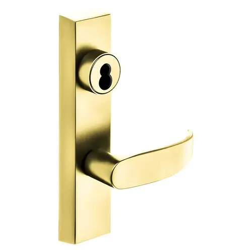 Grade 1 Exit Device Trim, Classroom Function, Key Outside Unlocks/Locks Trim, For Surface Vertical Rod and Mortise (8700, 8900 Series) Devices, Sargent LFIC Less Core, P Lever, LHR, Bright Brass Bright Brass