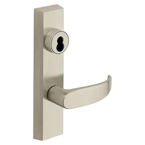 Grade 1 Exit Device Trim, Classroom Function, Key Outside Unlocks/Locks Trim, For Surface Vertical Rod and Mortise (8700, 8900 Series) Devices, Sargent LFIC Less Core, P Lever, RHR, Satin Nickel Plated Clear Coated Satin Nickel Plated Clear Coated