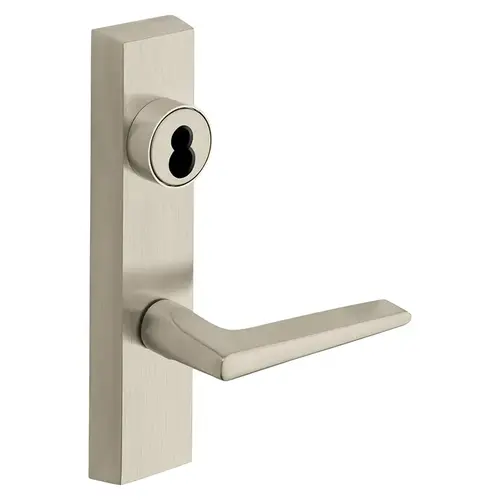 Grade 1 Exit Device Trim, Classroom Security Function, Key Outside Retracts Latch, Key Inside Unlocks/Locks Outside Trim, For Surface Vertical Rod and Mortise (8700, 8900 Series) Devices, Sargent LFIC Less Core, F Lever, LHR, Satin Nickel Plated Clear Coated Satin Nickel Plated Clear Coated