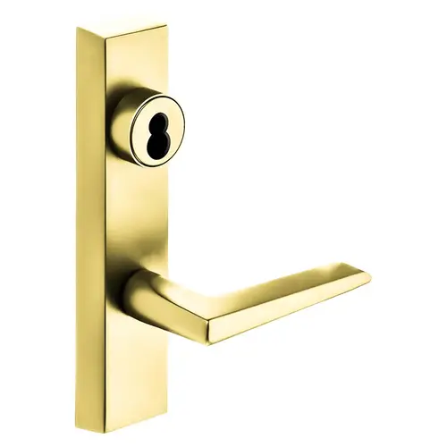 Grade 1 Exit Device Trim, Classroom Function, Freewheeling Trim, Key Outside Unlocks/Locks Trim, For Surface Vertical Rod and Mortise (8700, 8900 Series) Devices, Sargent LFIC Less Core, F Lever, LHR, Bright Brass Bright Brass