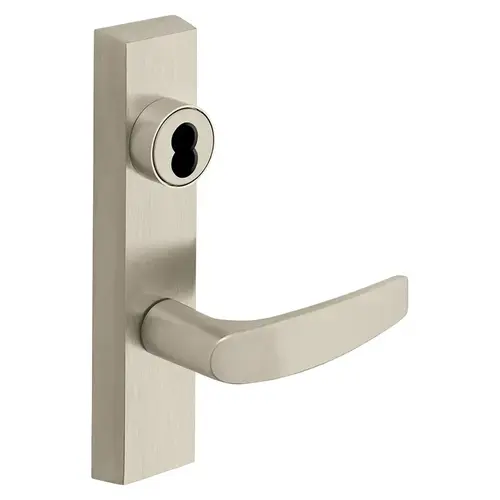 Grade 1 Exit Device Trim, Classroom Function, Freewheeling Trim, Key Unlocks Trim, Trim Retracts Latch, Trim Relocks when Key is Removed, For Surface Vertical Rod and Mortise (8700, 8900 Series) Devices, SFIC Prep Less Core, B Lever, RHR, Satin Nickel Plated Clear Coated Satin Nickel Plated Clear Coated