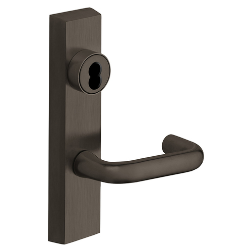 Grade 1 Exit Device Trim, Storeroom Function, Key Unlocks Trim, Trim Retracts Latch/Trim Relocks when Key is Removed, For Surface Vertical Rod and Mortise (8700, 8900 Series) Devices, SFIC Prep Less Core, J Lever, LHR, Dark Oxidized Bronze Dark Oxidized Bronze