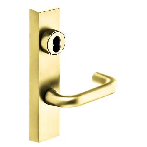 Grade 1 Exit Device Trim, Classroom Security Function, Key Outside Retracts Latch, Key Inside Unlocks/Locks Outside Trim, For Surface Vertical Rod and Mortise (8700, 8900 Series) Devices, SFIC Prep Less Core, J Lever, RHR, Bright Brass Bright Brass