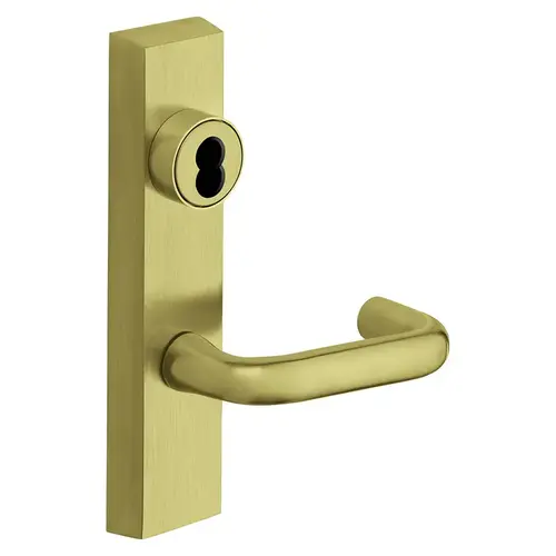 Grade 1 Exit Device Trim, Classroom Function, Freewheeling Trim, Key Outside Unlocks/Locks Trim, For Surface Vertical Rod and Mortise (8700, 8900 Series) Devices, SFIC Prep Less Core, J Lever, LHR, Satin Brass Satin Brass