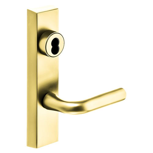 Grade 1 Exit Device Trim, Storeroom Function, Key Unlocks Trim, Trim Retracts Latch/Trim Relocks when Key is Removed, For Rim (8800) and NB8700 Series Devices, SFIC Prep Less Core, W Lever, LHR, Bright Brass Bright Brass