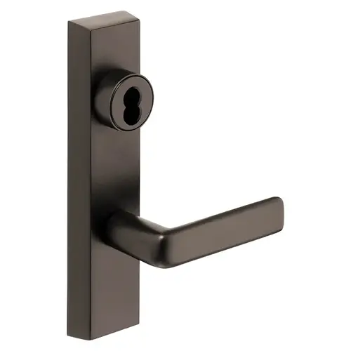 Grade 1 Exit Device Trim, Classroom Function, Key Outside Unlocks/Locks Trim, For Surface Vertical Rod and Mortise (8700, 8900 Series) Devices, SFIC Prep Less Core, E Lever, LHR, Oxidized Satin Bronze Relieved Clear Coated Oxidized Satin Bronze Relieved Clear Coated