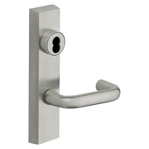 Grade 1 Exit Device Trim, Classroom Security Function, Key Outside Retracts Latch, Key Inside Unlocks/Locks Outside Trim, For Surface Vertical Rod and Mortise (8700, 8900 Series) Devices, SFIC Prep Less Core, J Lever, RHR, Satin Chrome Satin Chrome