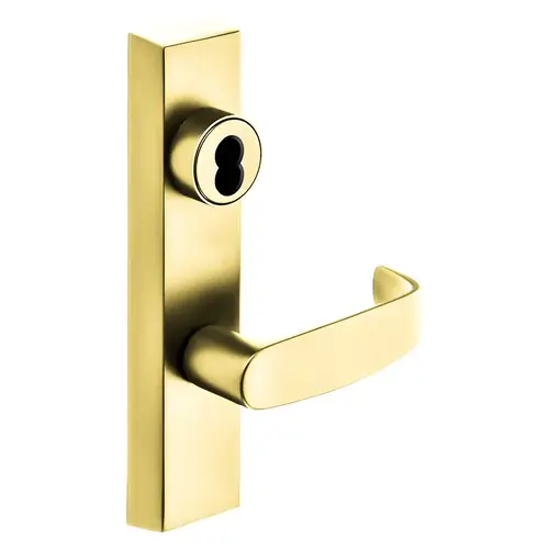 Grade 1 Exit Device Trim, Classroom Function, Freewheeling Trim, Key Outside Unlocks/Locks Trim, For Surface Vertical Rod and Mortise (8700, 8900 Series) Devices, SFIC Prep Less Core, L Lever, LHR, Bright Brass Bright Brass