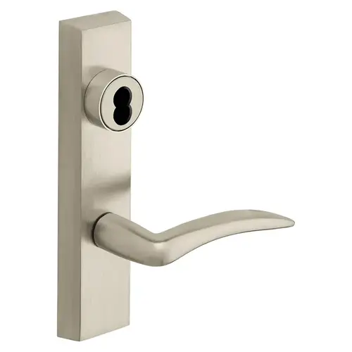 Grade 1 Exit Device Trim, Storeroom Function, Freewheeling Trim, Key Unlocks Trim, Trim Retracts Latch, Trim Relocks when Key is Removed, For Surface Vertical Rod and Mortise (8700, 8900 Series) Devices, SFIC Prep Less Core, A Lever, LHR, Satin Nickel Plated Clear Coated Satin Nickel Plated Clear Coated