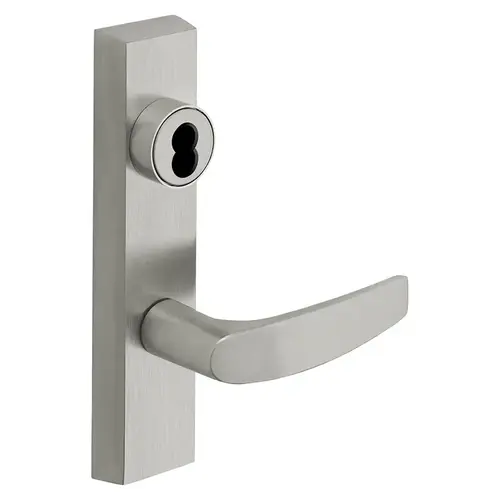 Grade 1 Exit Device Trim, Classroom Function, Freewheeling Trim, Key Unlocks Trim, Trim Retracts Latch, Trim Relocks when Key is Removed, For Surface Vertical Rod and Mortise (8700, 8900 Series) Devices, SFIC Prep Less Core, B Lever, LHR, Satin Chrome Satin Chrome