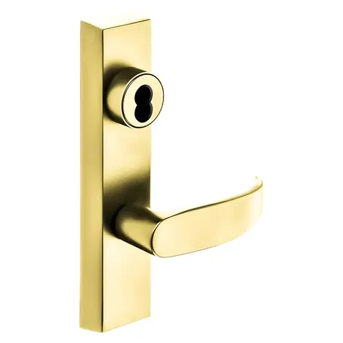 Grade 1 Exit Device Trim, Storeroom Function, Key Unlocks Trim, Trim Retracts Latch/Trim Relocks when Key is Removed, For Rim (8800) and NB8700 Series Devices, SFIC Prep Less Core, P Lever, RHR, Bright Brass Bright Brass