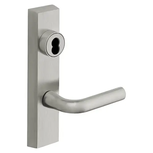 Grade 1 Exit Device Trim, Storeroom Function, Key Unlocks Trim, Trim Retracts Latch/Trim Relocks when Key is Removed, For Surface Vertical Rod and Mortise (8700, 8900 Series) Devices, SFIC Prep Less Core, W Lever, RHR, Satin Chrome Satin Chrome