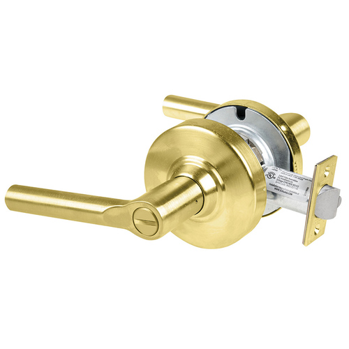 ALX Series Grade 2 Hospital Privacy Broadway Lever Lock with 47267038 Springlatch and 47267101 ANSI Strike Satin Brass Finish