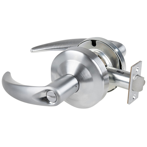 ALX Series Grade 2 Privacy Omega Lever Lock with 47267038 Springlatch and 47267101 ANSI Strike Antimicrobial Satin Chrome Finish