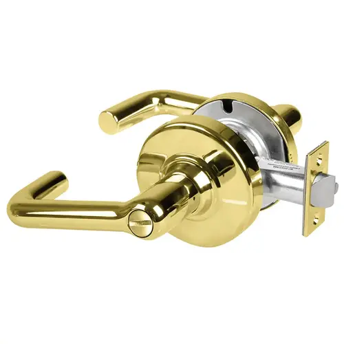 ALX Series Grade 2 Hospital Privacy Tactile Tubular Lever Lock with 47267038 Springlatch and 47267101 ANSI Strike Bright Brass Finish