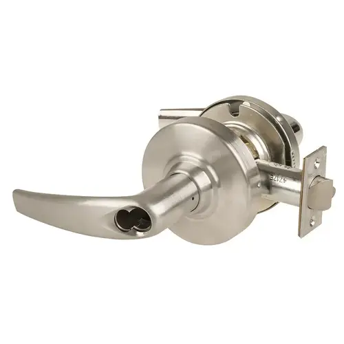 Grade 2 Office Cylindrical Lock with Field Selectable Vandlgard, Athens Lever, SFIC Less Core, Satin Nickel Finish, Non-handed Satin Nickel