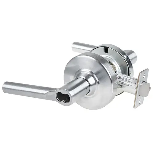 Grade 1 Vestibule Lock, Broadway Lever, Schlage FSIC Prep Less Core, 5 In. Backset Extension, Satin Chrome Finish, Non-handed Satin Chrome