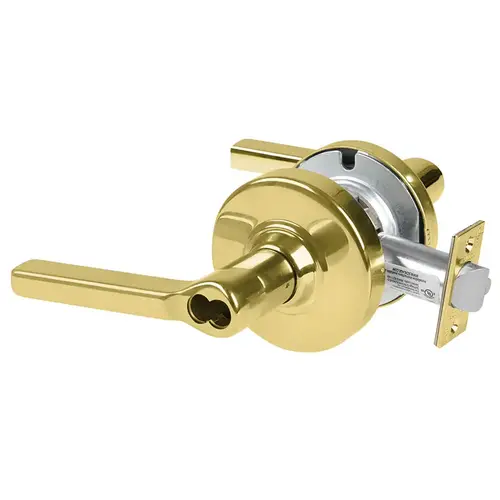 Grade 1 Entrance/Office Lock, Latitude Lever, SFIC Prep Less Core, 3-3/4 In. Backset, Bright Brass Finish, Non-handed Bright Brass