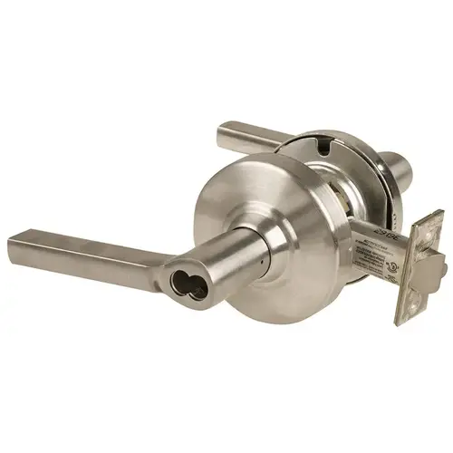 Grade 2 Storeroom Cylindrical Lock with Field Selectable Vandlgard, Latitude Lever, SFIC Less Core, Satin Nickel Finish, Non-handed Satin Nickel