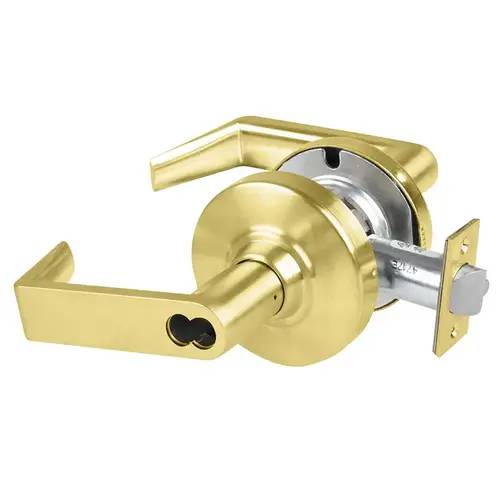 Grade 1 Entrance/Office Lock, Rhodes Lever, SFIC Prep Less Core, 5 In. Backset Extension, Satin Brass Finish, Non-handed Satin Brass