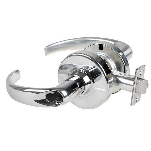 Grade 2 Office Cylindrical Lock with Field Selectable Vandlgard, Sparta Lever, SFIC Less Core, Bright Chrome Finish, Non-handed Bright Chrome