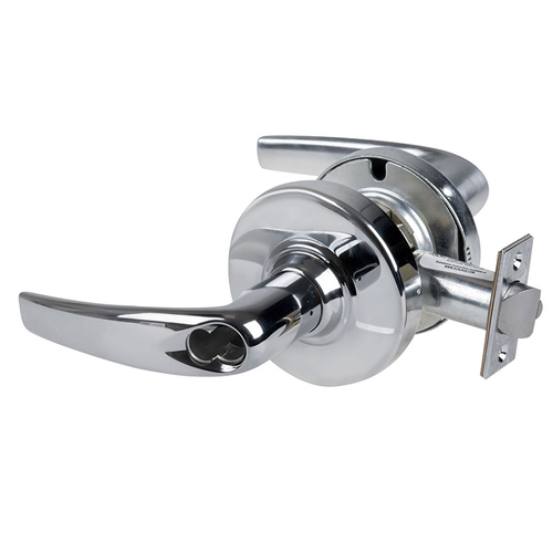 Grade 1 Entrance/Office Lock, Athens Lever, SFIC Prep Less Core, 5 In. Backset Extension, Bright Chrome Finish, Non-handed Bright Chrome
