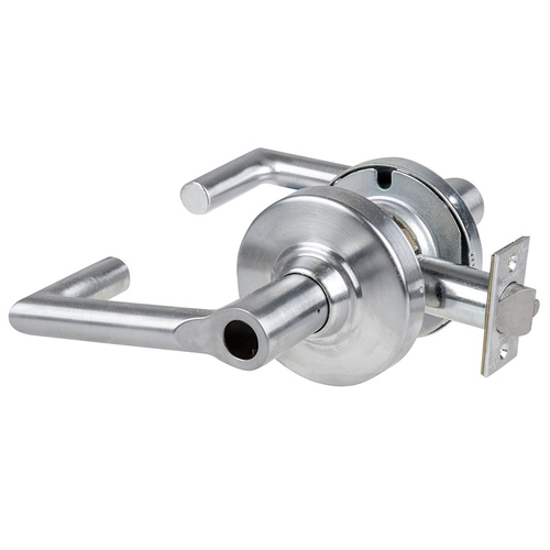 ALX Series Grade 2 Entry Office Boardwalk Lever Lock Less Cylinder with 47267042 Deadlatch and 47267101 ANSI Strike Antimicrobial Satin Chrome Finish