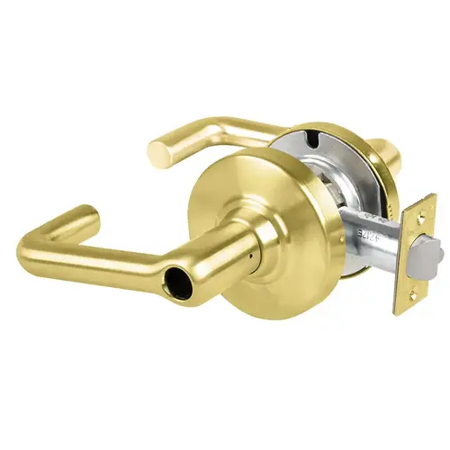 Grade 1 Classroom Lock, Tubular Lever, Less Cylinder, Satin Brass Finish, Non-handed Satin Brass