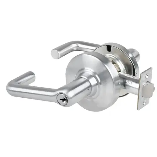 Grade 1 Entrance Lock, Tubular Lever, Standard Cylinder, 3-3/4 In. Backset, Satin Chrome Finish, Non-handed Satin Chrome